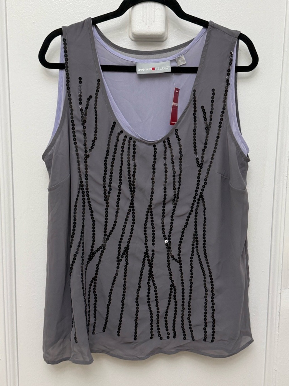 Avenue Gray & Purple Sequin Embellished Sleeveless Top Flowy Size 14 / 16 New
